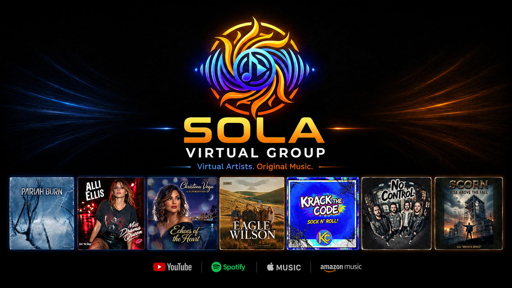 SOLA Virtual Group logo and featured artist releases